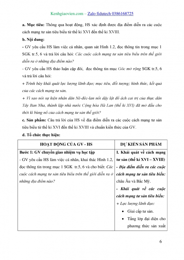 Giáo án và PPT Lịch sử 8 cánh diều Bài 1: Cách mạng tư sản ở châu Âu và Bắc Mỹ