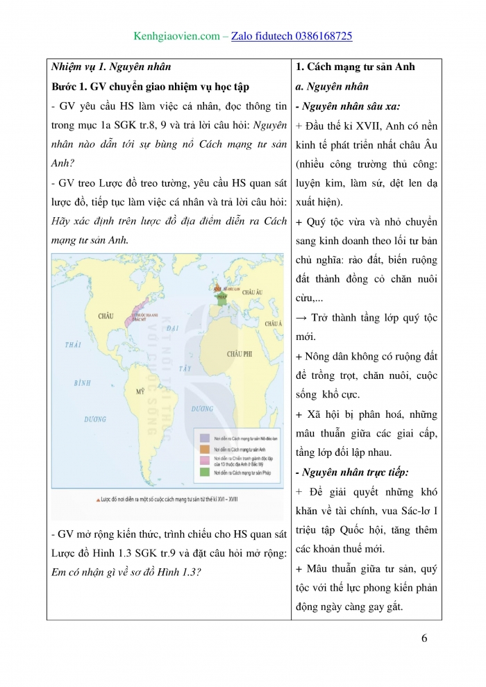 Giáo án và PPT Lịch sử 8 kết nối Bài 1: Cách mạng tư sản Anh và Chiến tranh giành độc lập của 13 thuộc địa Anh ở Bắc Mỹ