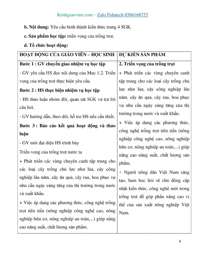 Giáo án và PPT Công nghệ 7 cánh diều Bài 1: Giới thiệu chung về trồng trọt