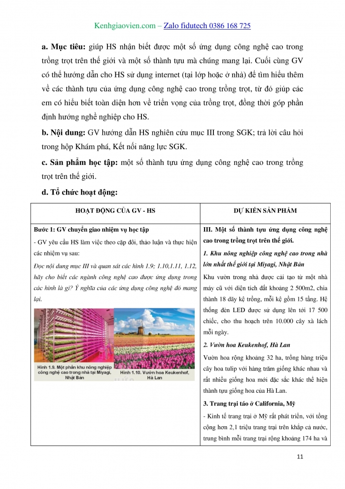 Giáo án và PPT Công nghệ trồng trọt 10 kết nối Bài 1: Giới thiệu về trồng trọt