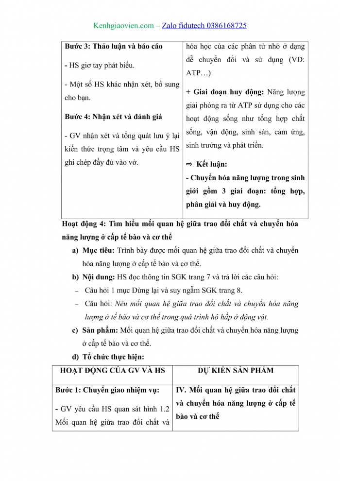 Giáo án và PPT Sinh học 11 kết nối Bài 1: Khái quát về trao đổi chất và chuyển hoá năng lượng