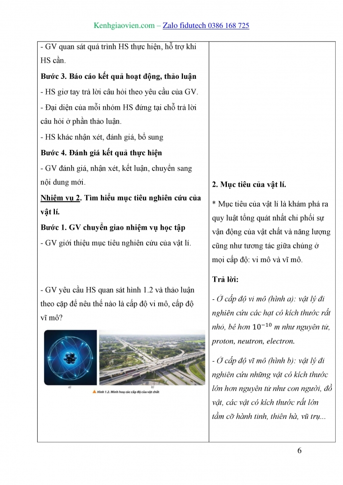 Giáo án và PPT Vật lí 10 chân trời Bài 1: Khái quát về môn Vật lí