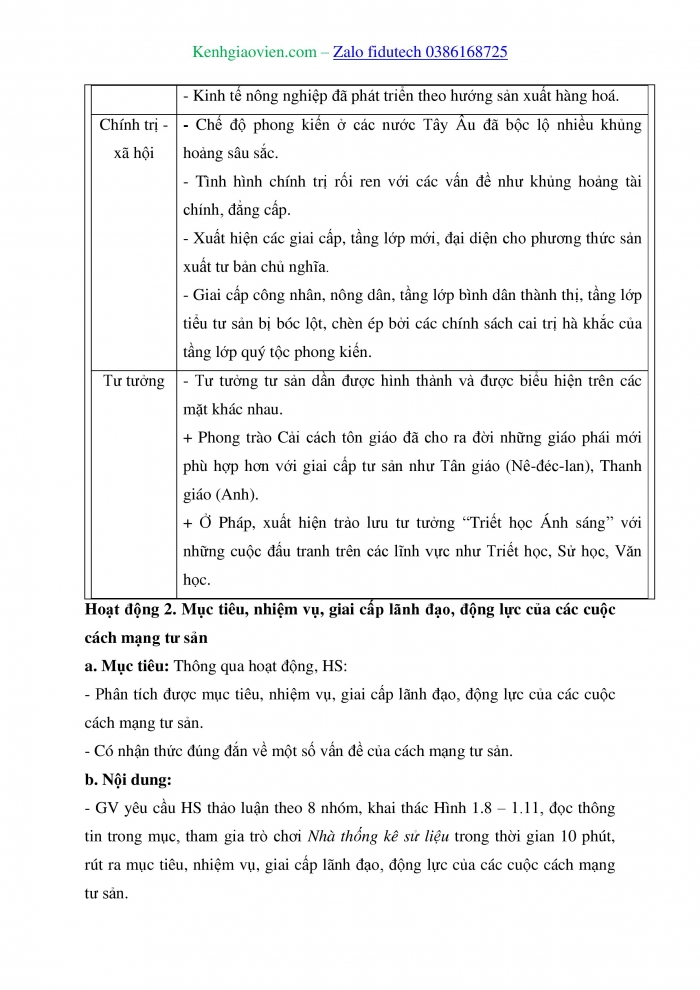 Giáo án và PPT Lịch sử 11 chân trời Bài 1: Một số vấn đề chung về cách mạng tư sản