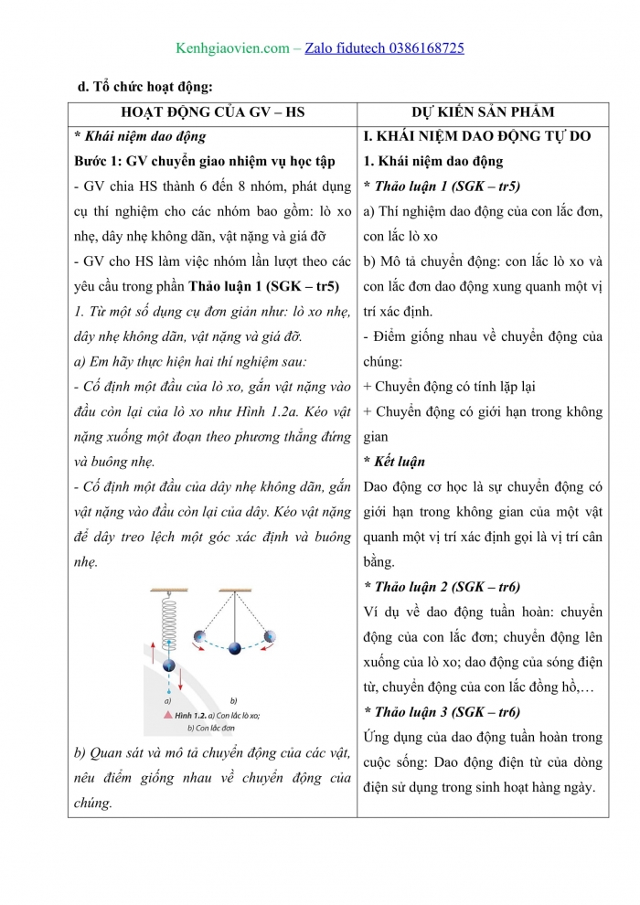 Giáo án và PPT Vật lí 11 chân trời Bài 1: Mô tả dao động