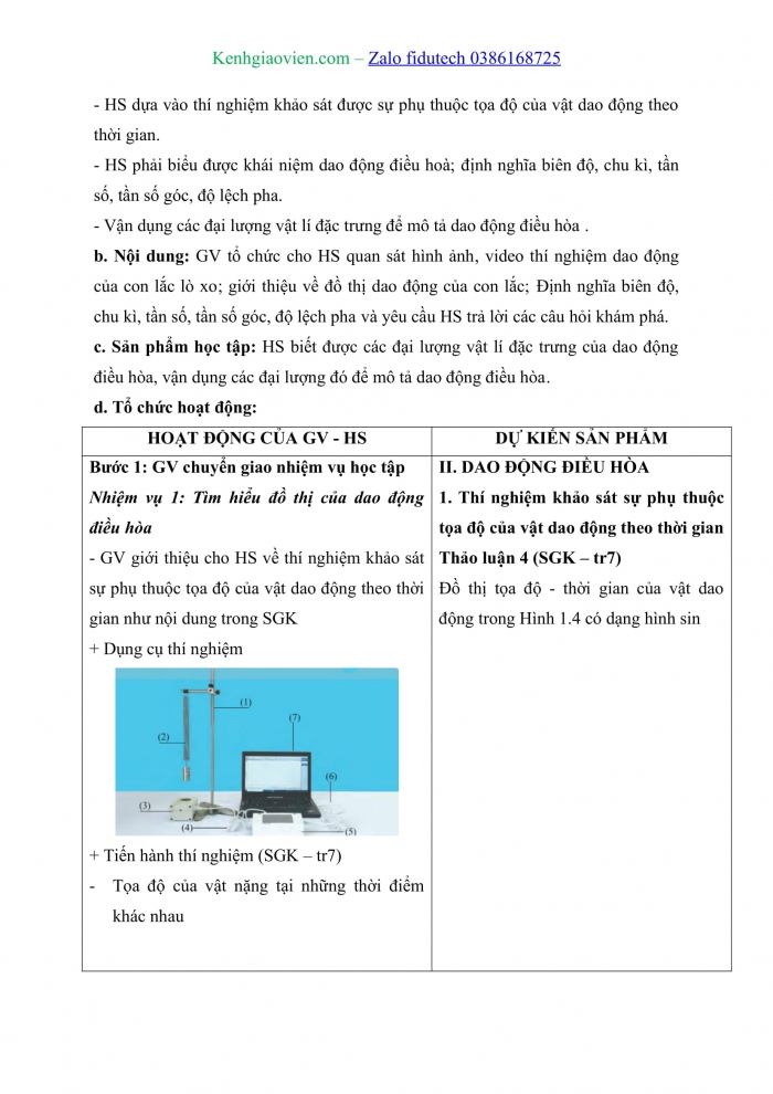 Giáo án và PPT Vật lí 11 chân trời Bài 1: Mô tả dao động