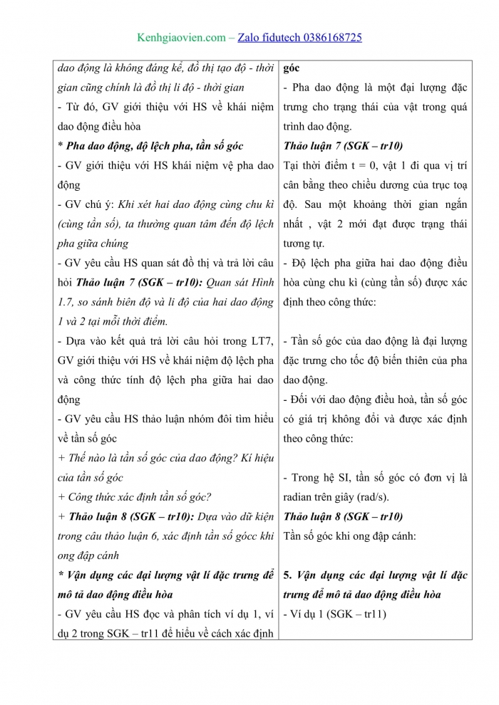 Giáo án và PPT Vật lí 11 chân trời Bài 1: Mô tả dao động