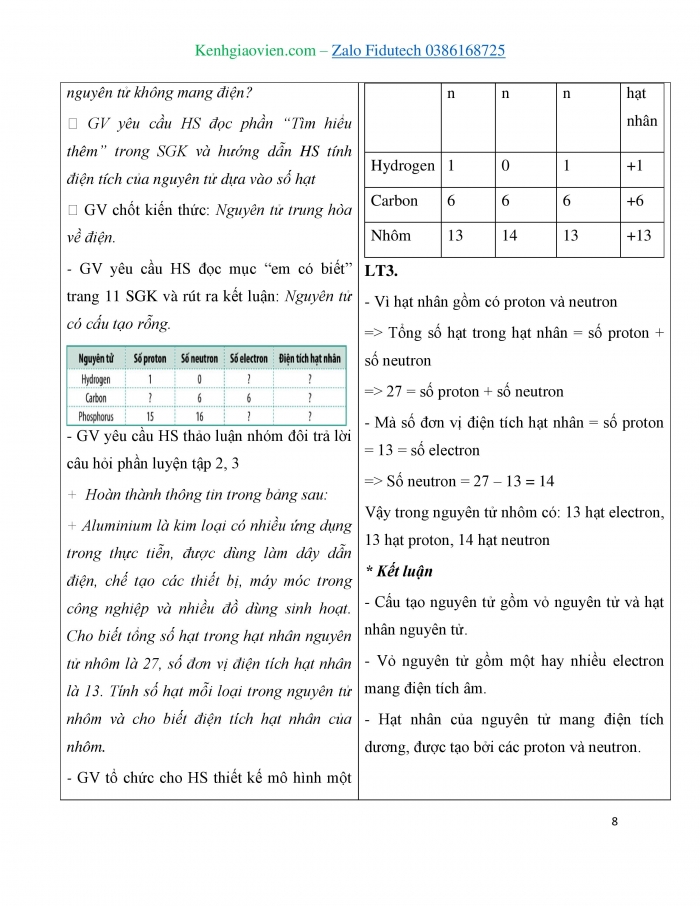 Giáo án và PPT KHTN 7 cánh diều Bài 1: Nguyên tử