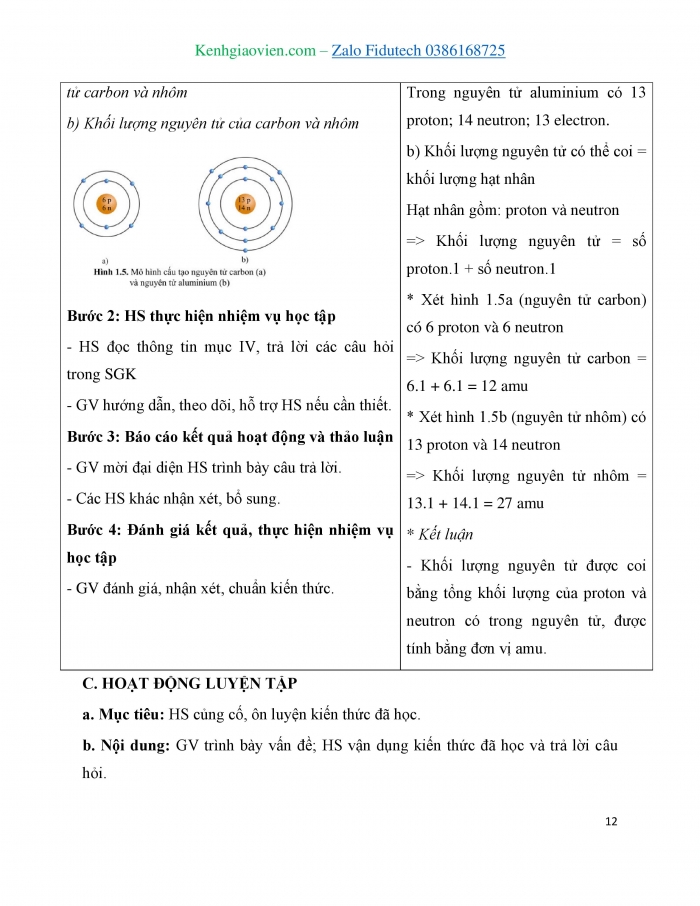 Giáo án và PPT KHTN 7 cánh diều Bài 1: Nguyên tử