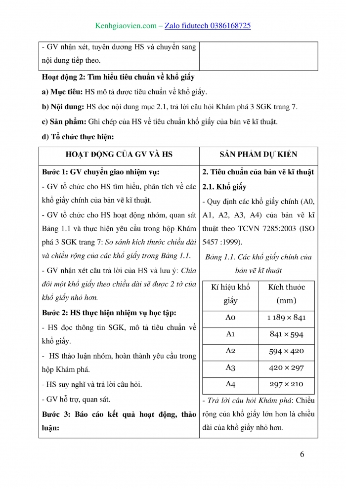 Giáo án và PPT Công nghệ 8 chân trời Bài 1: Tiêu chuẩn trình bày bản vẽ kĩ thuật