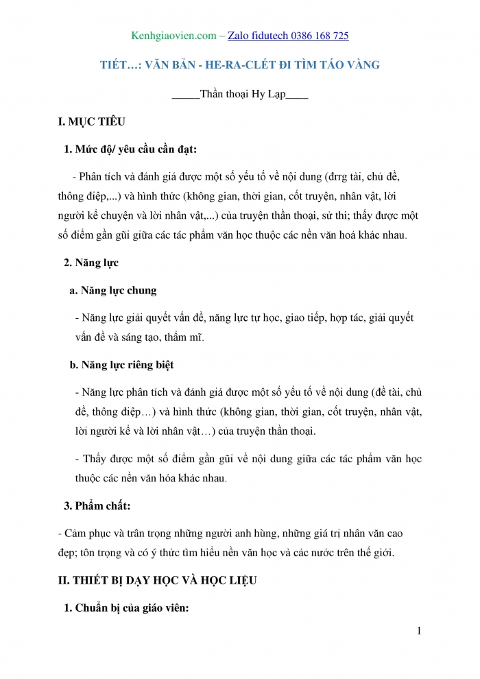 Giáo án và PPT Ngữ văn 10 cánh diều Bài 1: Hê-ra-clét đi tìm táo vàng (Trích thần thoại Hy Lạp)