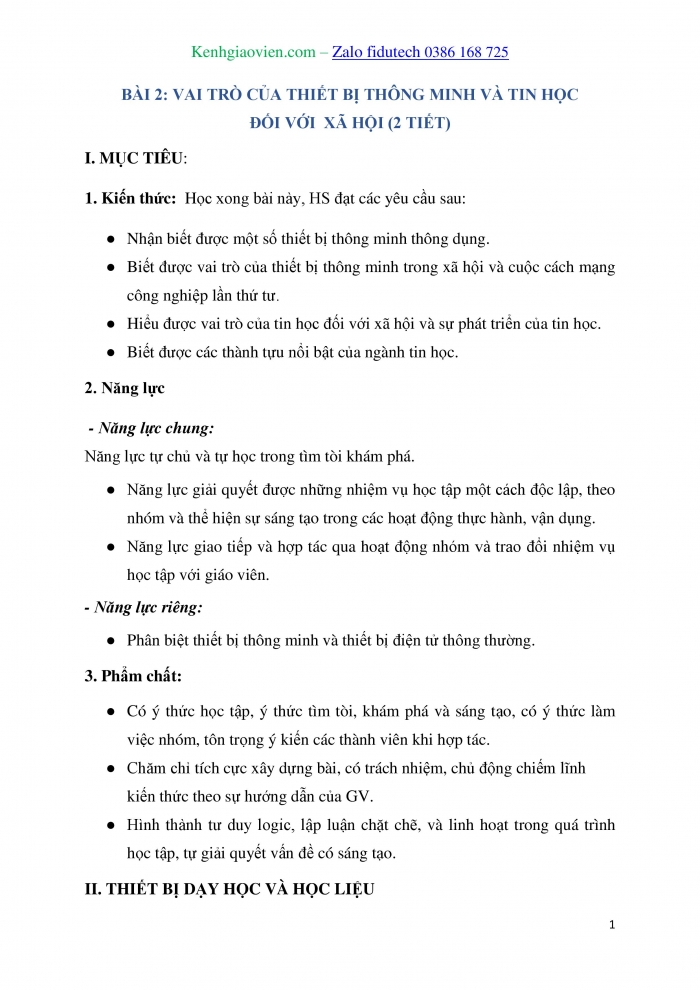 Giáo án và PPT Tin học 10 kết nối Bài 2: Vai trò của thiết bị thông minh và tin học đối với xã hội