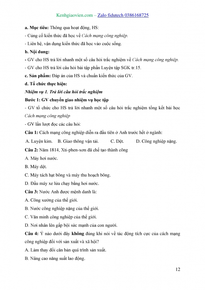 Giáo án và PPT Lịch sử 8 cánh diều Bài 2: Cách mạng công nghiệp