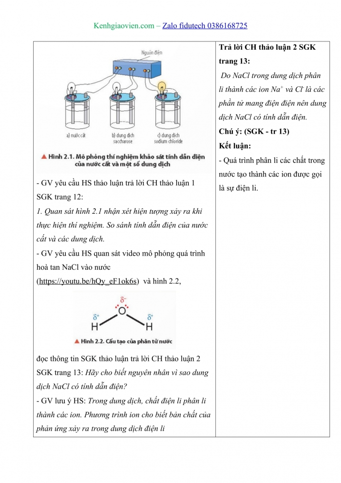 Giáo án và PPT Hoá học 11 chân trời Bài 2: Cân bằng trong dung dịch nước