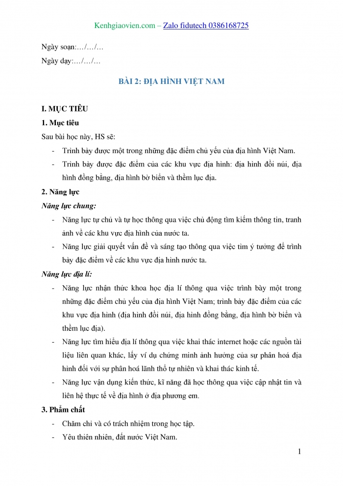 Giáo án và PPT Địa lí 8 cánh diều Bài 2: Địa hình Việt Nam