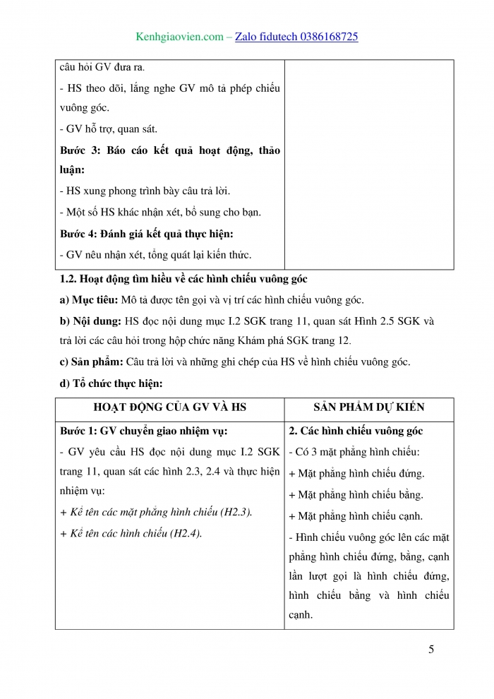 Giáo án và PPT Công nghệ 8 kết nối Bài 2: Hình chiếu vuông góc