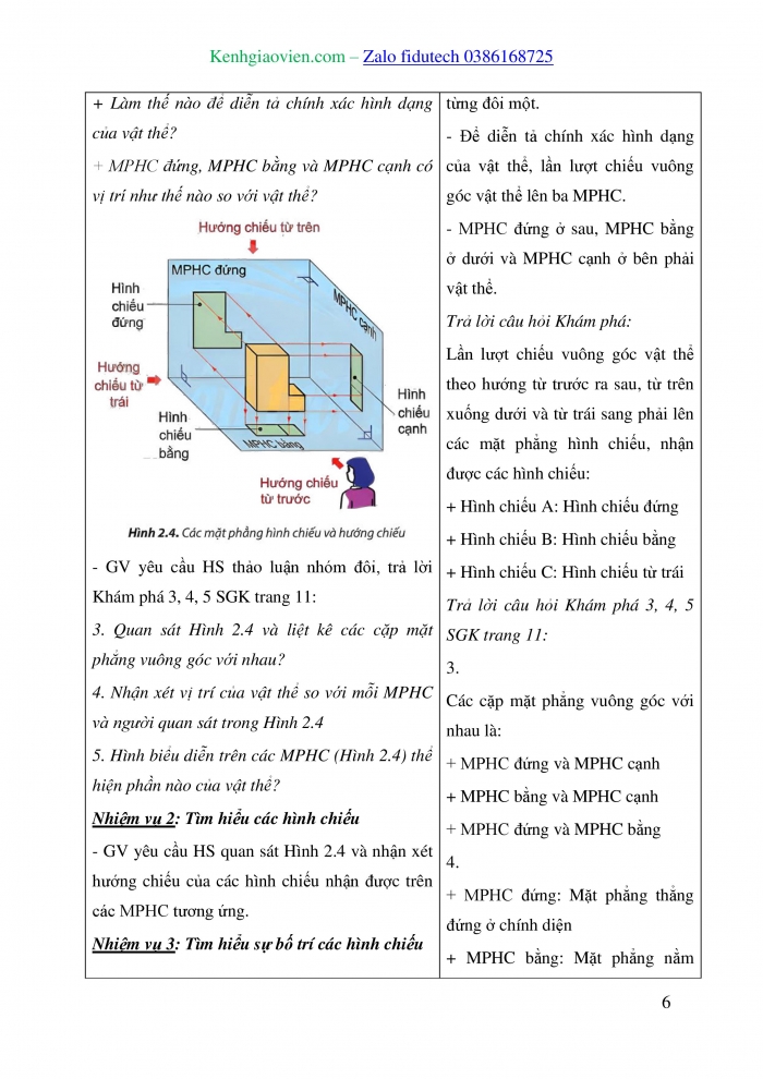 Giáo án và PPT Công nghệ 8 chân trời Bài 2: Hình chiếu vuông góc