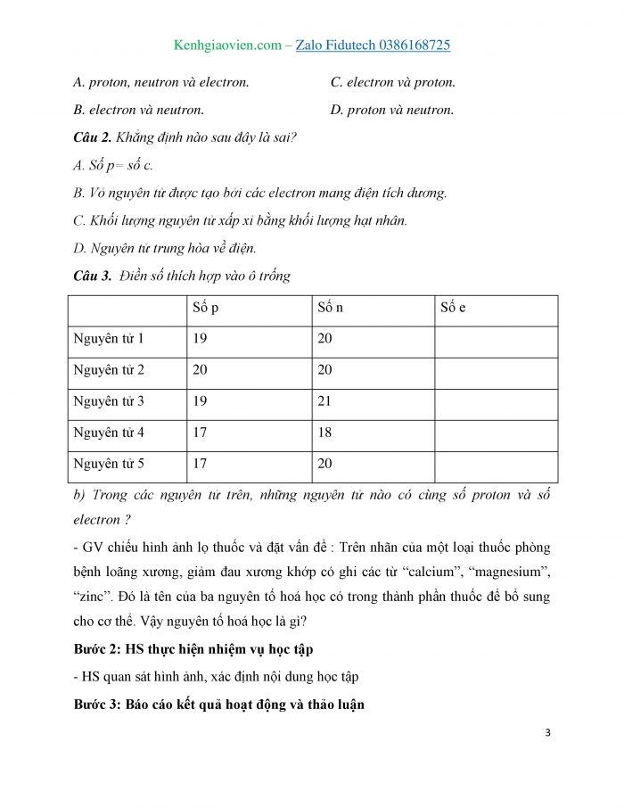 Giáo án và PPT KHTN 7 cánh diều Bài 2: Nguyên tố hoá học