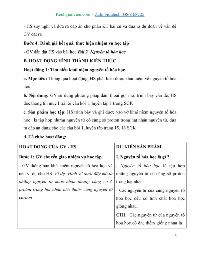 Giáo án và PPT KHTN 7 cánh diều Bài 2: Nguyên tố hoá học