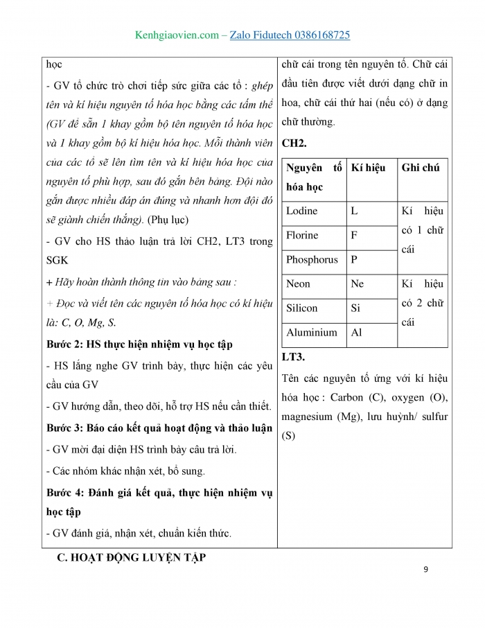 Giáo án và PPT KHTN 7 cánh diều Bài 2: Nguyên tố hoá học