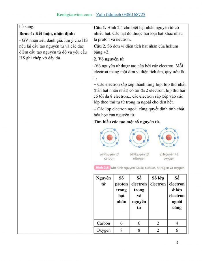 Giáo án và PPT KHTN 7 kết nối Bài 2: Nguyên tử