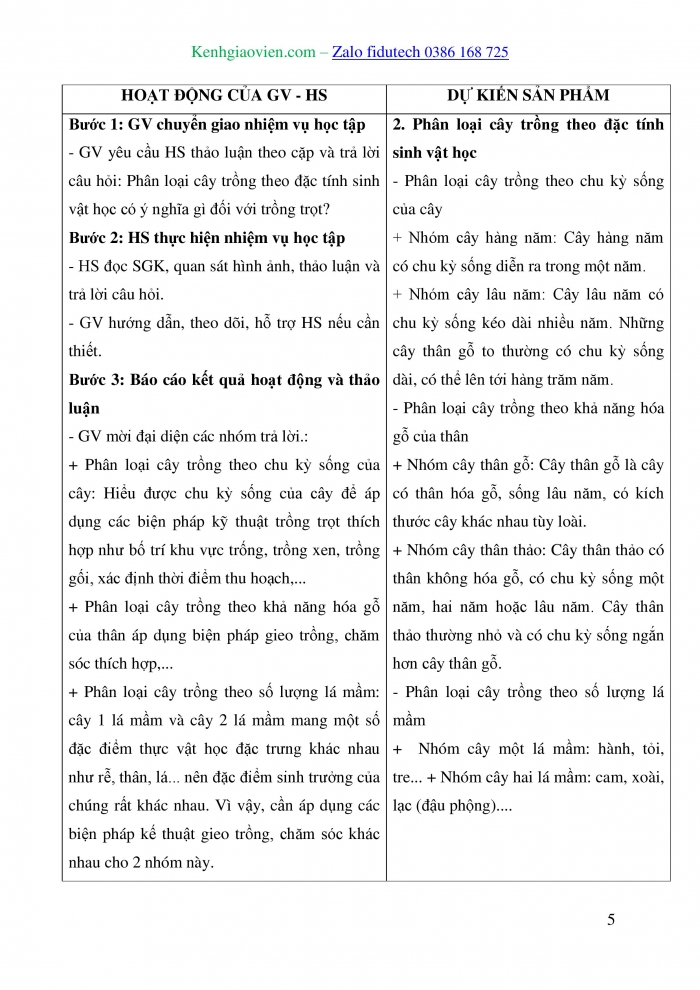 Giáo án và PPT Công nghệ trồng trọt 10 cánh diều Bài 2: Phân loại cây trồng