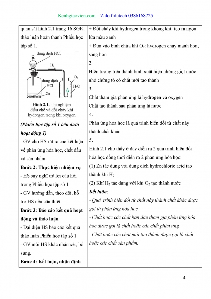 Giáo án và PPT KHTN 8 cánh diều Bài 2: Phản ứng hoá học và năng lượng của phản ứng hoá học