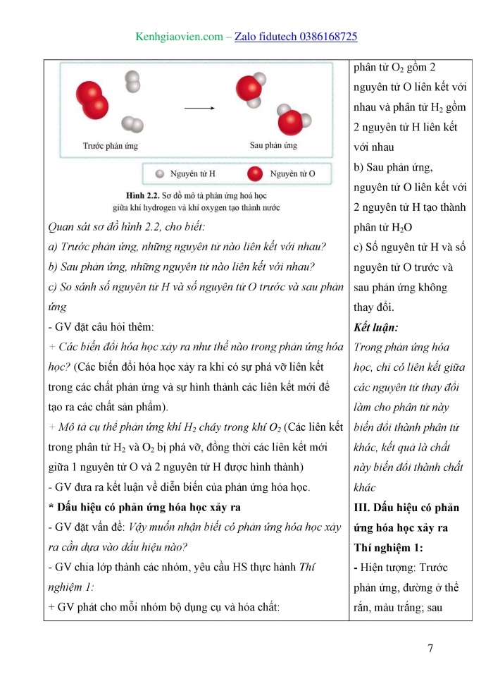 Giáo án và PPT KHTN 8 cánh diều Bài 2: Phản ứng hoá học và năng lượng của phản ứng hoá học