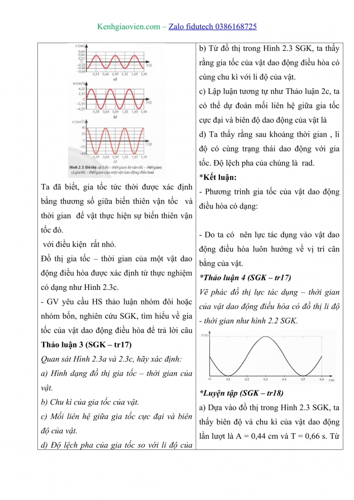 Giáo án và PPT Vật lí 11 chân trời Bài 2: Phương trình dao động điều hoà