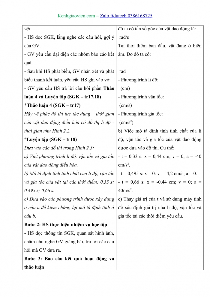 Giáo án và PPT Vật lí 11 chân trời Bài 2: Phương trình dao động điều hoà