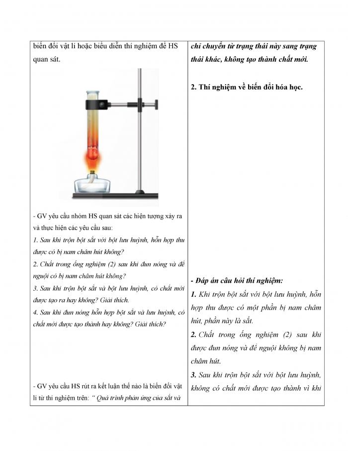 Giáo án và PPT KHTN 8 kết nối Bài 2: Phản ứng hoá học