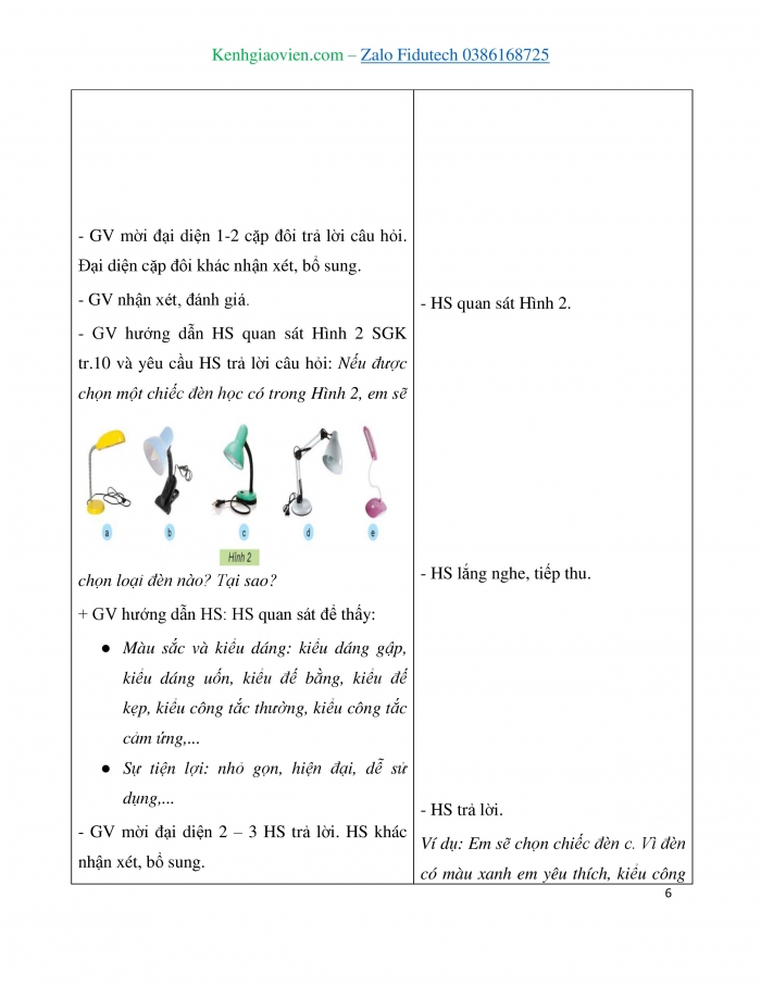 Giáo án và PPT Công nghệ 3 kết nối Bài 2: Sử dụng đèn học