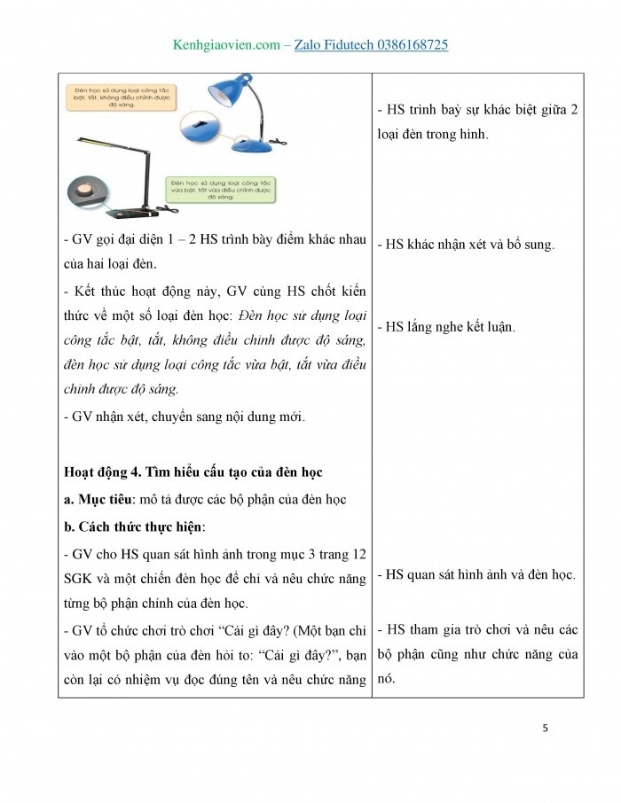 Giáo án và PPT Công nghệ 3 cánh diều Bài 2: Sử dụng đèn học