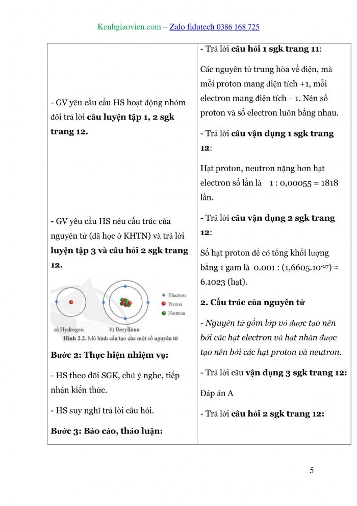 Giáo án và PPT Hoá học 10 cánh diều Bài 2: Thành phần của nguyên tử