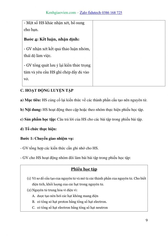 Giáo án và PPT Hoá học 10 cánh diều Bài 2: Thành phần của nguyên tử