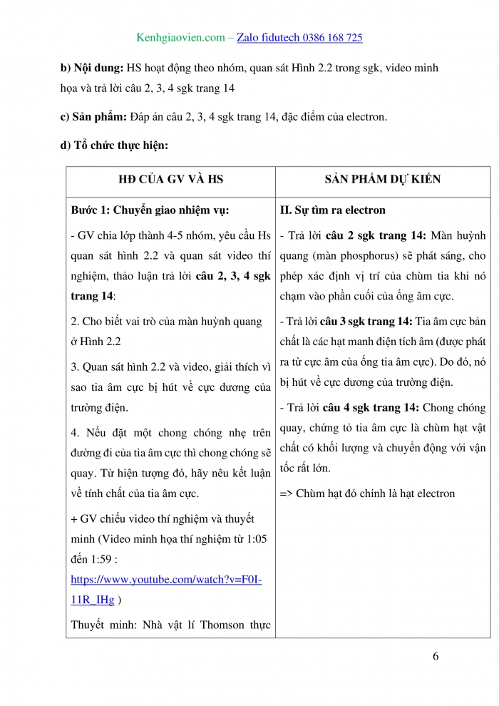 Giáo án và PPT Hoá học 10 chân trời Bài 2: Thành phần của nguyên tử