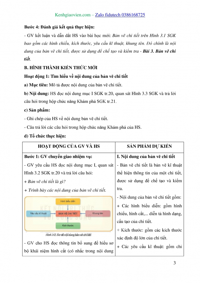 Giáo án và PPT Công nghệ 8 kết nối Bài 3: Bản vẽ chi tiết