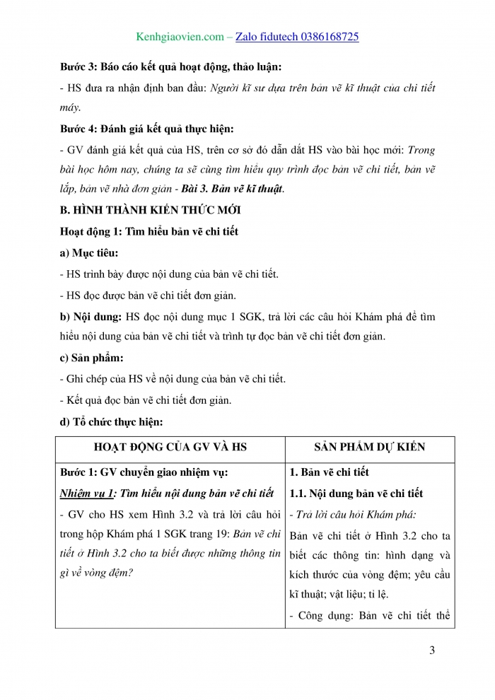 Giáo án và PPT Công nghệ 8 chân trời Bài 3: Bản vẽ kĩ thuật