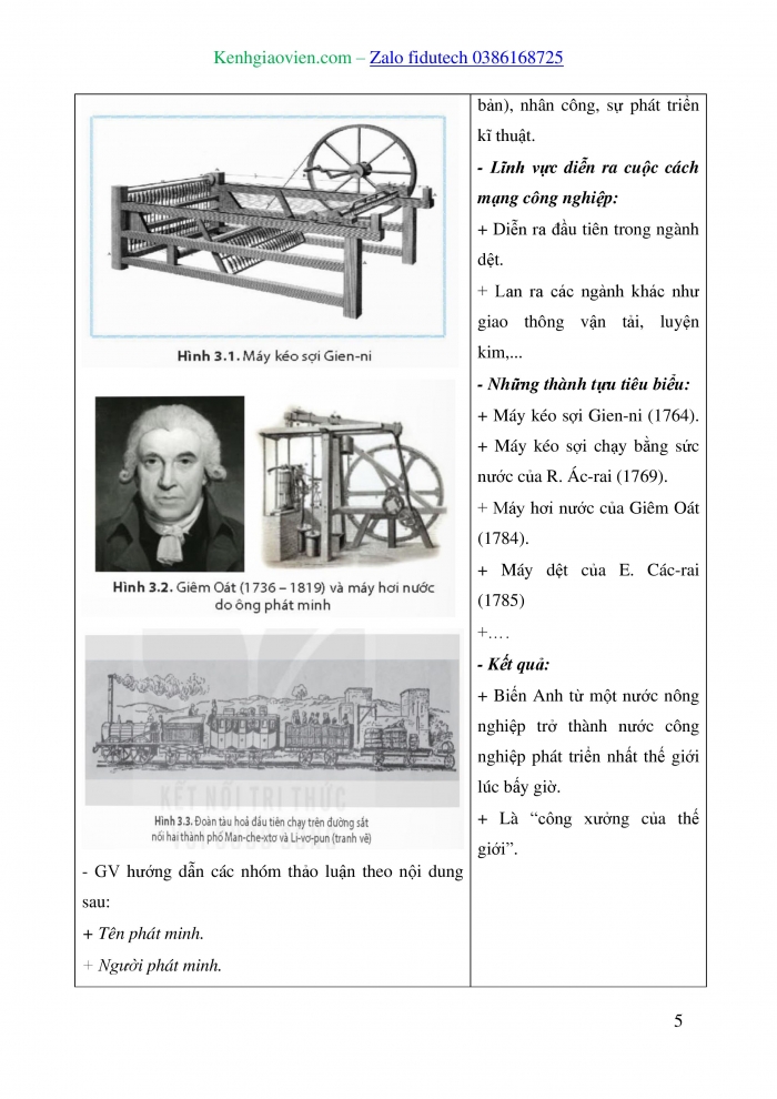 Giáo án và PPT Lịch sử 8 kết nối Bài 3: Cách mạng công nghiệp (nửa sau thế kỉ XVIII – giữa thế kỉ XIX)