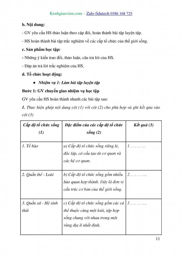 Giáo án và PPT Sinh học 10 cánh diều Bài 3: Giới thiệu chung về các cấp độ tổ chức của thế giới sống