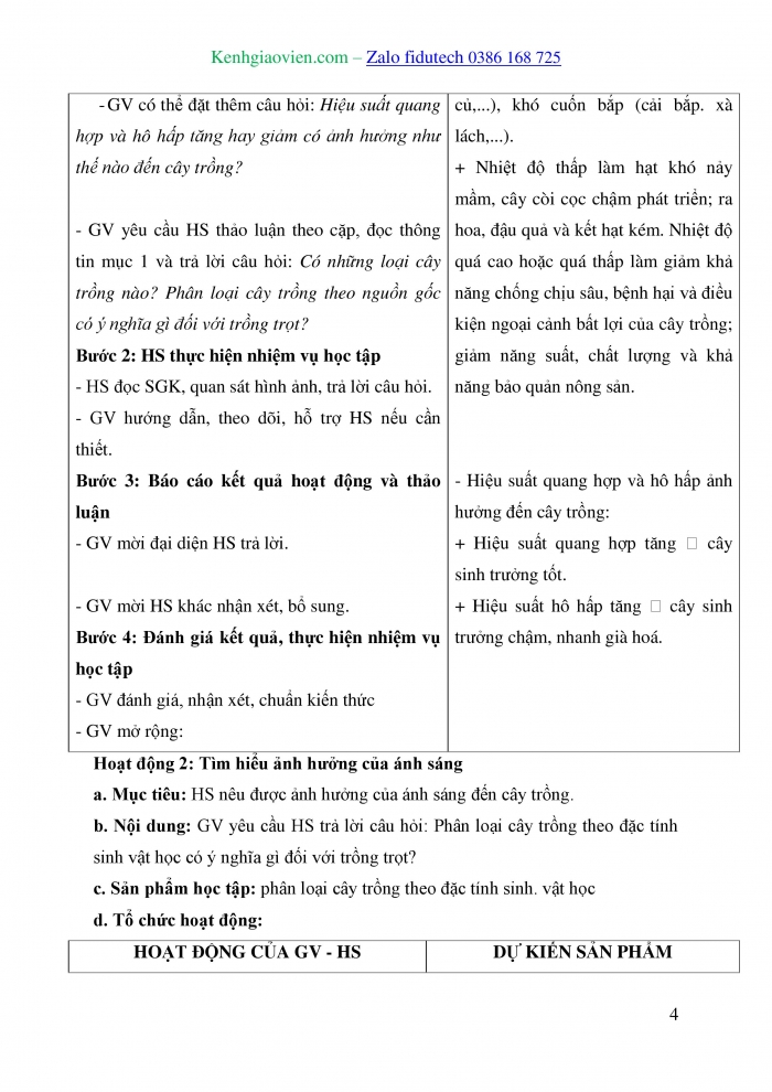 Giáo án và PPT Công nghệ trồng trọt 10 cánh diều Bài 3: Mối quan hệ giữa cây trồng và các yếu tố chính trong trồng trọt