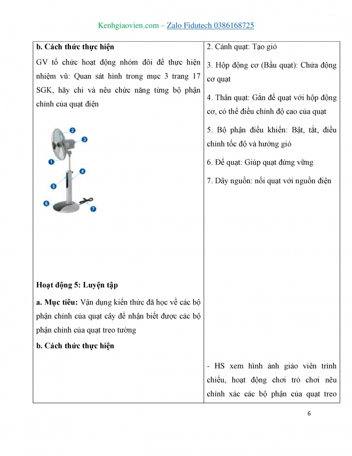 Giáo án và PPT Công nghệ 3 cánh diều Bài 3: Sử dụng quạt điện