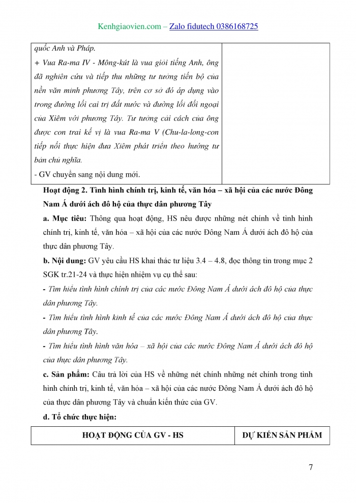 Giáo án và PPT Lịch sử 8 chân trời Bài 3: Tình hình Đông Nam Á từ nửa sau thế kỉ XVI đến thế kỉ XIX