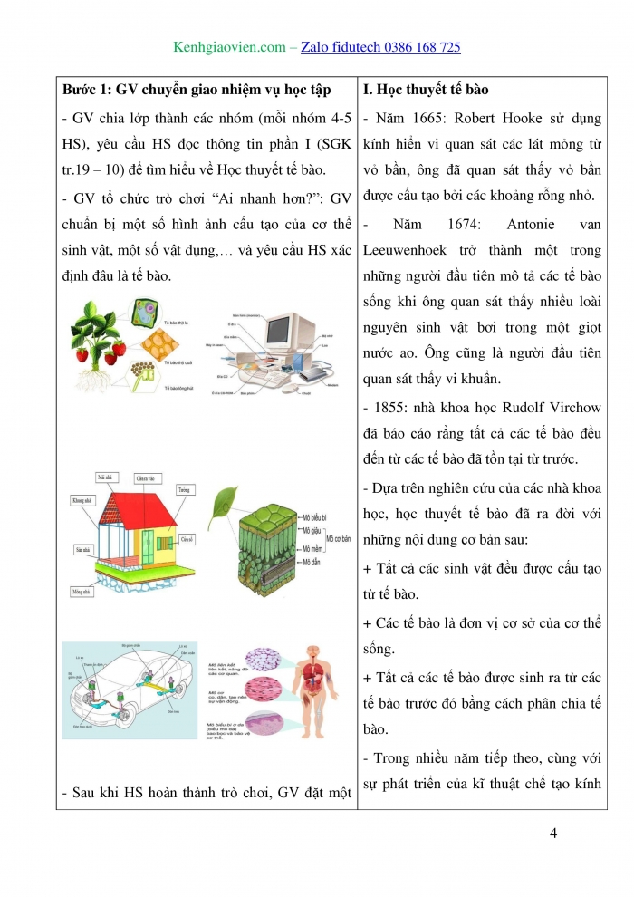 Giáo án và PPT Sinh học 10 chân trời Bài 4: Khái quát về tế bào