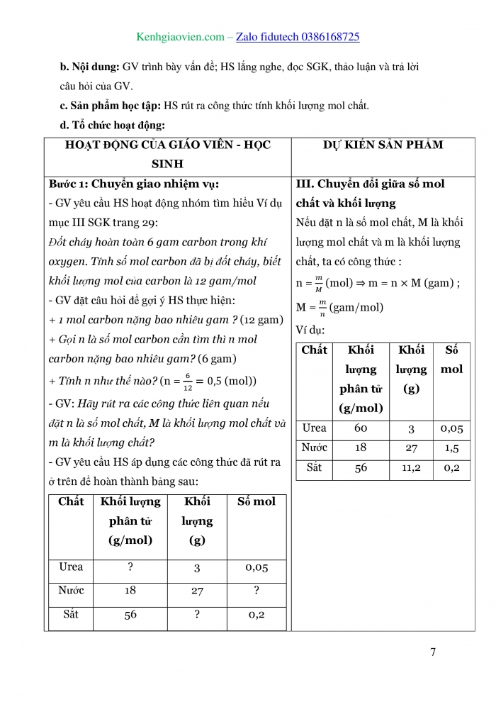 Giáo án và PPT KHTN 8 cánh diều Bài 4: Mol và tỉ khối của chất khí