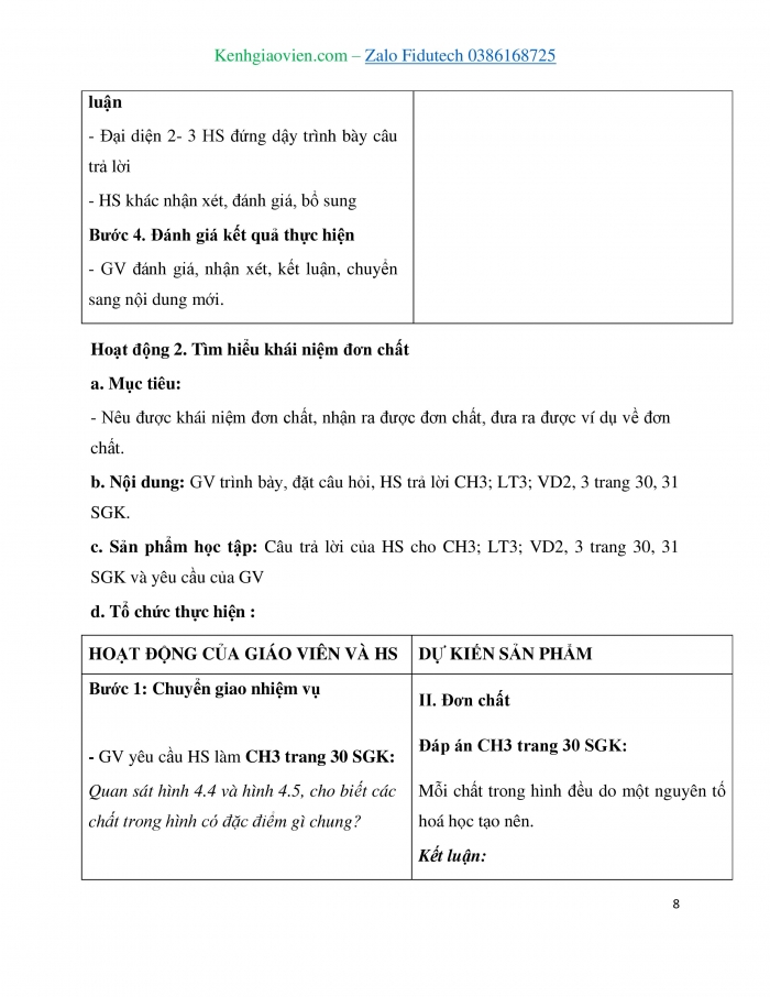 Giáo án và PPT KHTN 7 cánh diều Bài 4: Phân tử, đơn chất, hợp chất