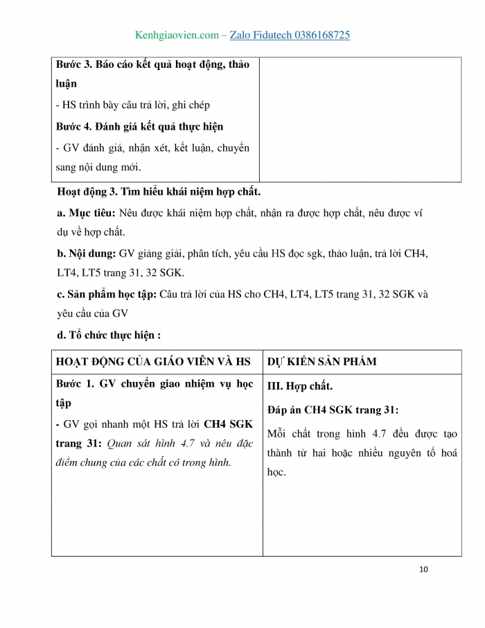 Giáo án và PPT KHTN 7 cánh diều Bài 4: Phân tử, đơn chất, hợp chất