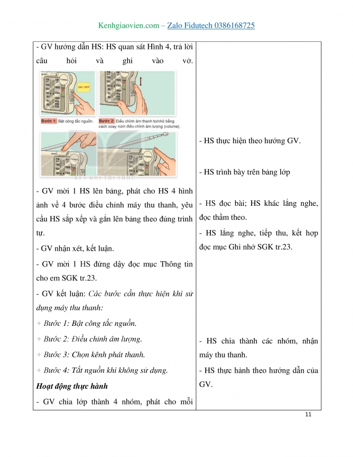 Giáo án và PPT Công nghệ 3 kết nối Bài 4: Sử dụng máy thu thanh