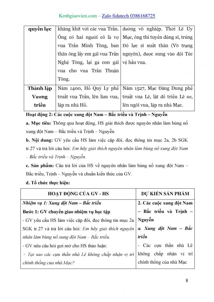 Giáo án và PPT Lịch sử 8 chân trời Bài 4: Xung đột Nam - Bắc triều và Trịnh - Nguyễn