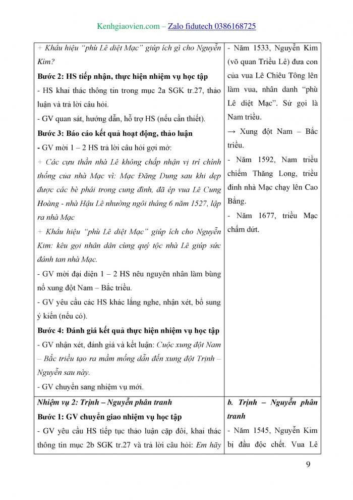 Giáo án và PPT Lịch sử 8 chân trời Bài 4: Xung đột Nam - Bắc triều và Trịnh - Nguyễn