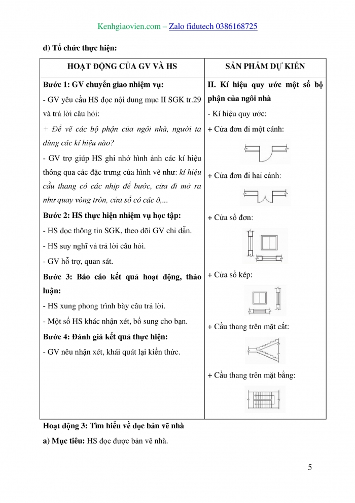 Giáo án và PPT Công nghệ 8 kết nối Bài 5: Bản vẽ nhà